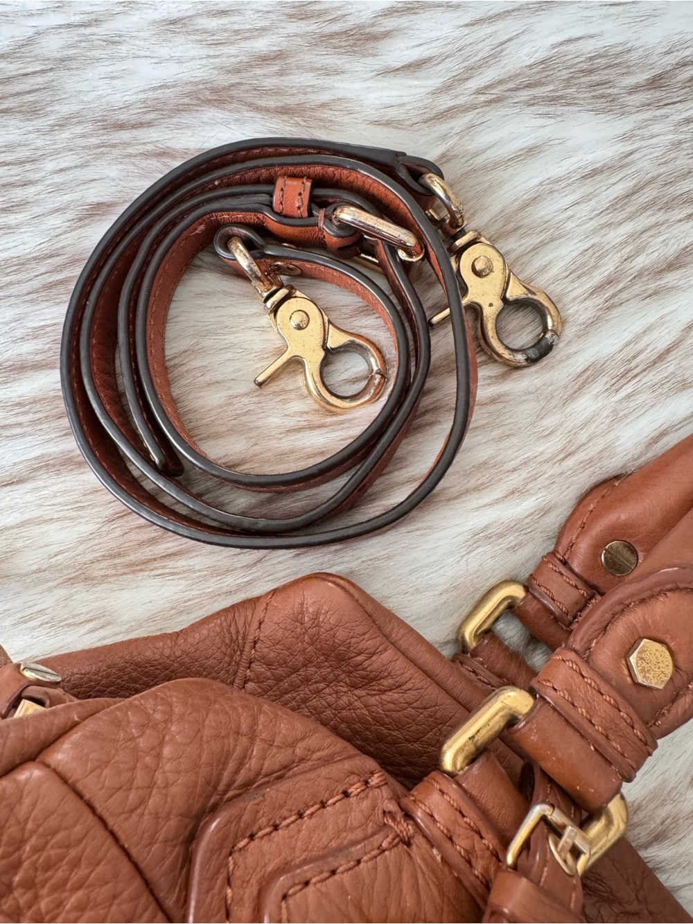 Marc Jacobs Cognac Leather Satchel with Gold Hardware - Picture 10 of 12